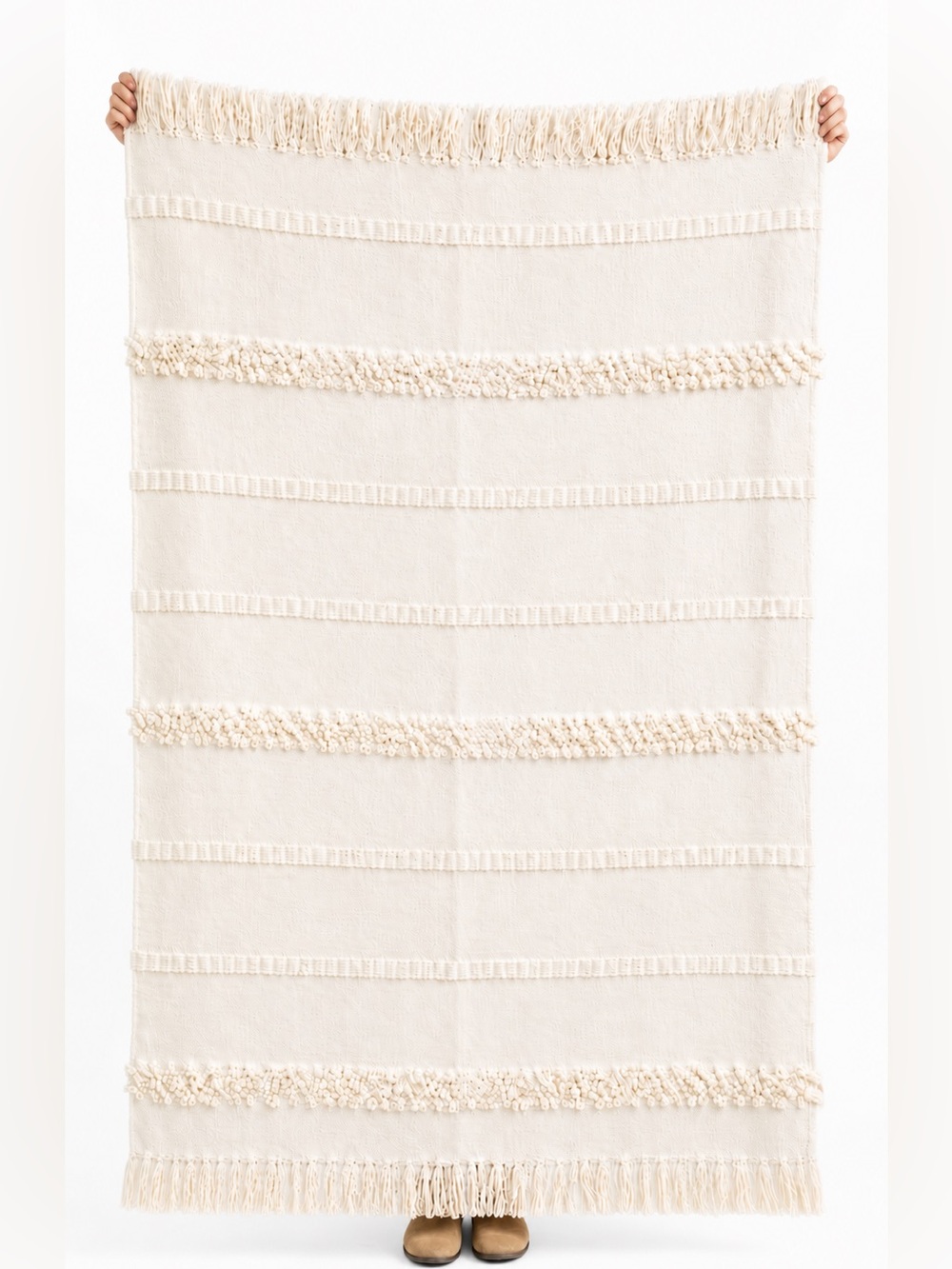 NWT Anthro Textured Indira Throw Chenille yarn Sequin embellishments in Cream